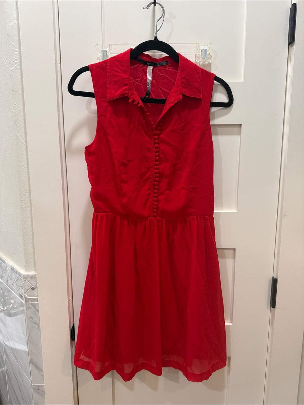 Kensie Red Sleeveless Button-Front Fit & Flare Dress